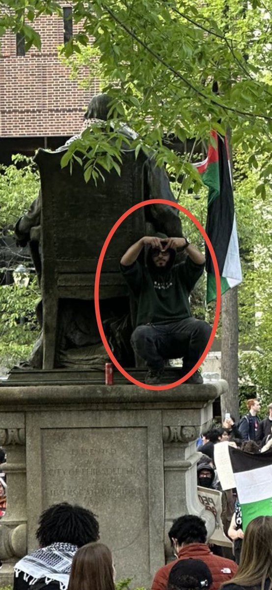 At UPENN now. An individual makes the upside down triangle at Jewish students. If you don’t know, this has become Hamas’s logo for targets. 

@penn is this still a peaceful protest that is not harassing or intimidating anyone?