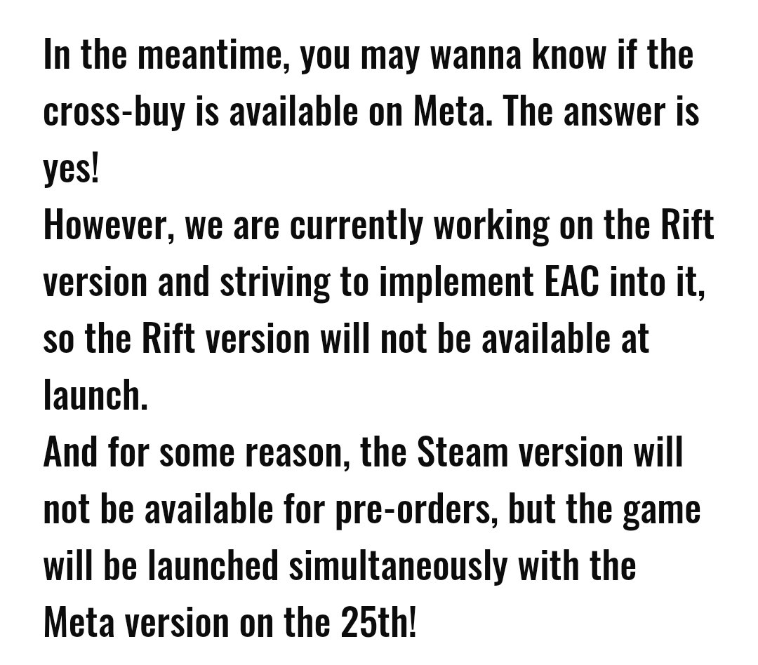 @SnowtoadVR @GAMERTAGVR OK, last reply, I swear. Lol! Here it is, I knew I read it, but this is taken from their blog at the below link. META PCVR and Crossbuy confirmed. 👊🏻🍺
contractorsvr.com/single-post/si…