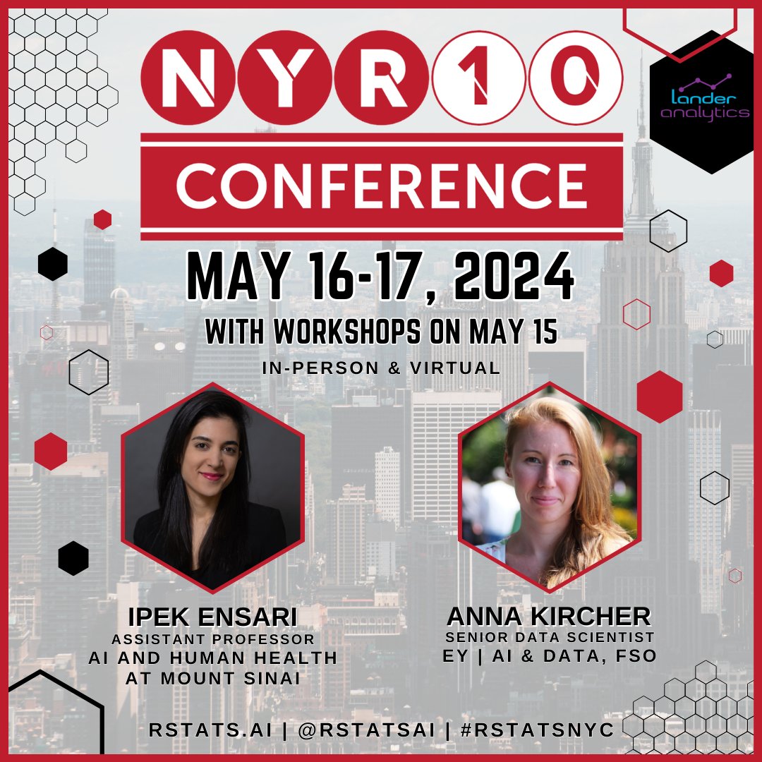 📢 We have added 2 new speakers to the NYR line-up! Ipek Ensari (@datatransformr, @AIHealthMtSinai) & Anna Kircher will be giving a talk at the New York R Conference on May 16 & 17! 🎉Be part of the celebration & save your spot➡️rstats.ai/nyr #rstats | #rstatsnyc