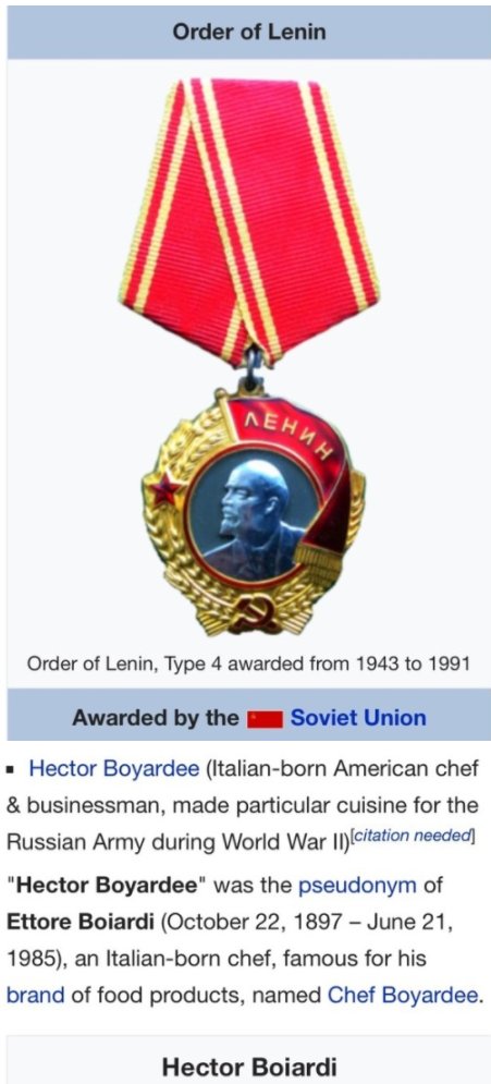 They gave Chef Boyardee the Order of Lenin