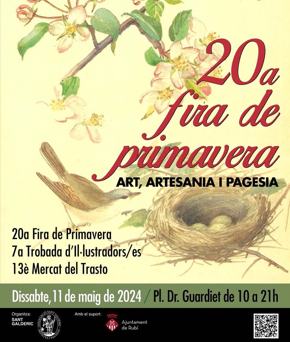 20a FIRA de PRIMAVERA
Dissabte 11 de maig de 2024
Plaça del Doctor Guardiet i Carrer Maximí Fornes,
Rubí de 10:00 h a 21:00 h ...Us esperem !!🙌😍