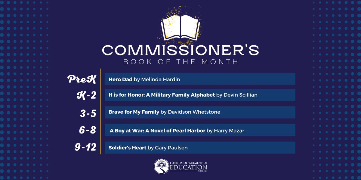Today, @CommMannyDiazJr announced April’s chosen books for the Commissioner’s Book of the Month, a monthly reading challenge to promote literacy and reading engagement in preK-12 schools. Learn more: fldoe.org/bookofthemonth