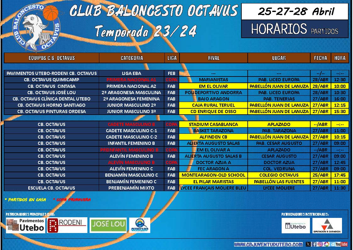 (Horarios fin de semana):  Los equipos del CB. OCTAVUS en PLAYOFF.  cbjuventudutebo.com/?ver=noticia&n…