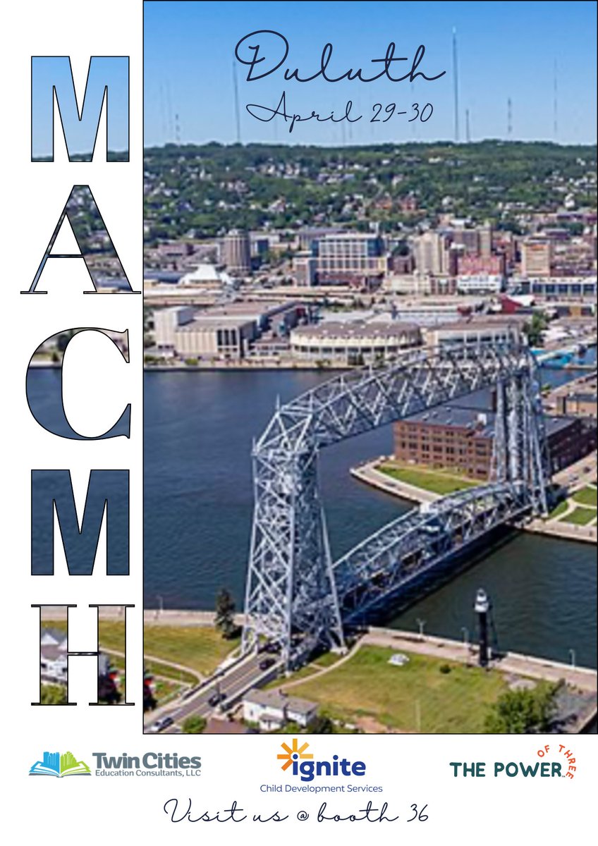 We can't wait to see you in Duluth at the #MACMH conference! Visit us at booth 36 to learn more about how we support children and students! See you soon! #TCEC #IgniteChildDevelopment #ChildrensMentalHealth #Duluth