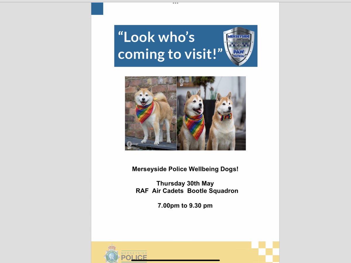 So touched local community groups have been in touch with Tuebrook police station’s local policing officers asking if 
The wellbeing dogs can attend some future events. 
Also the @aircadets squadron Bootle have been in touch with our local policing to arrange a visit  ✅ ❤️ 🐾 xx