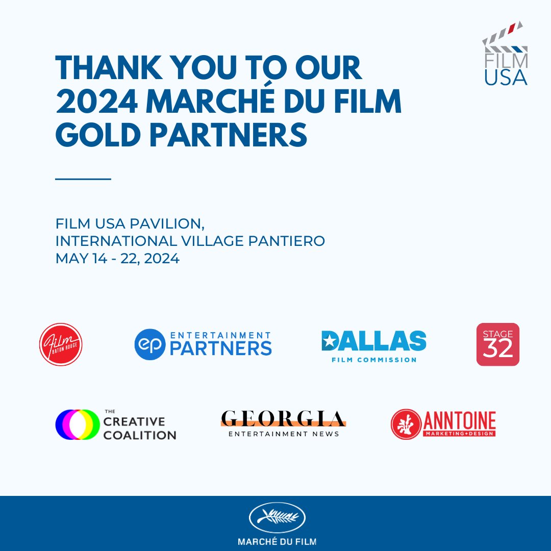 We are proud to announce our 2024 Marché du Film Gold Partners at the Film USA Pavilion! Thank you for your continued support and commitment to the United States film industry.