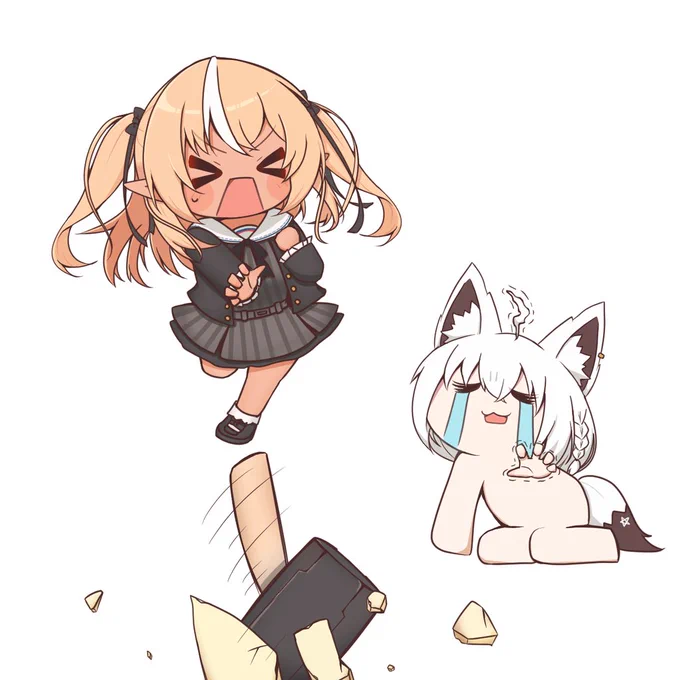 「そぉぉぉいっ!」「フ…フレア…(泣)」フレアちゃんが今日やってた『Backrooms Break』を見てて描きたくなったので描きました(っ^-^)╮=͟͟͞͞ブォン!#しらぬえ 