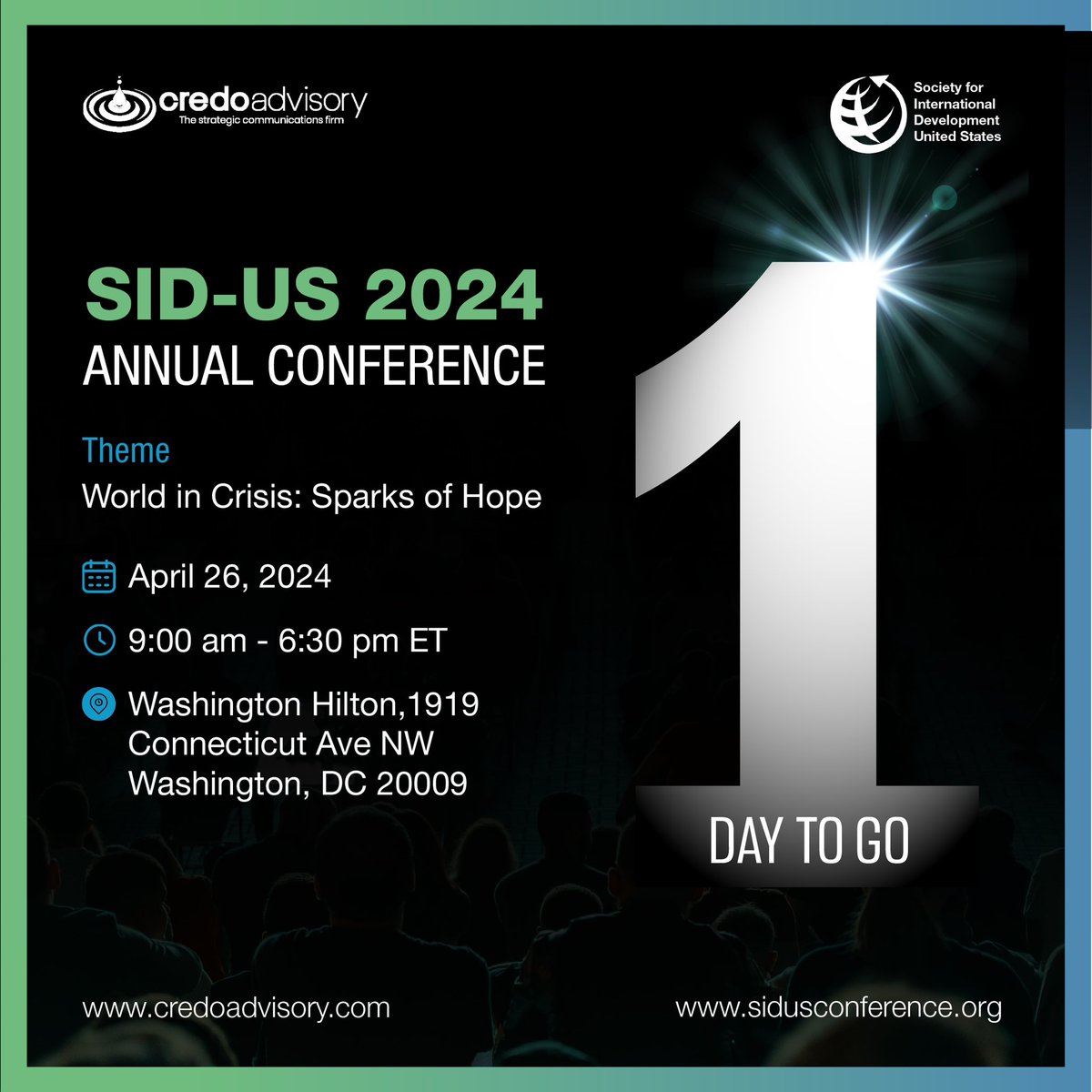 It's almost time for the 2024 #SIDUSConference! 

Tomorrow, @credoadvisory will join hundreds of other #GlobalDev professionals at the @sidunitedstates Annual Conference, with the theme: World in Crisis, Sparks of Hope.