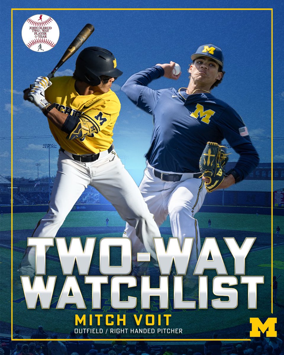 Two Way U!  Mitch Voit and Will Rogers were named to the John Olerud Two-Way Player Of The Year Award Watch List!  📰 : myumi.ch/W5xmV #GoBlue