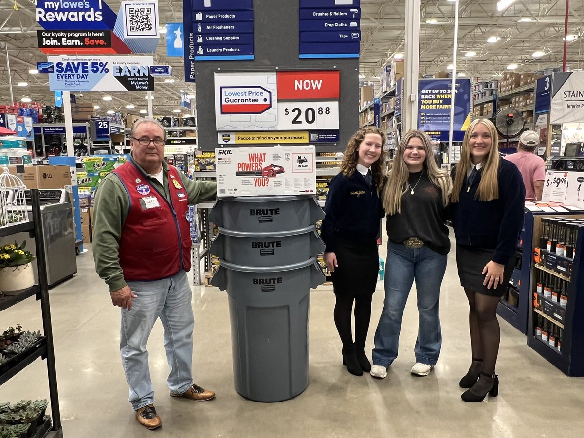 Thank You Jeff Hathaway and the Marble Falls Lowe’s for donating a leaf blower and trash cans. These items are donated to the Ag Boosters where they will be used at the remodeled ag barn to help students in the everyday cleanup.