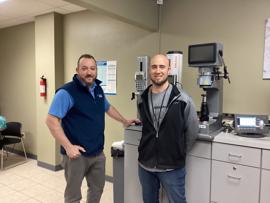 The WACC RAMP Industry 4.0 (Advanced Manufacturing) Program recently received a generous donation from ATI Quality. Pictured are Ryan Losacco, VP of Metrology Sales at ATI, and Mr. Zach Harding, RAMP Instructor, with the height gage which ATI donated. #ExperienceWCS #WCSmission