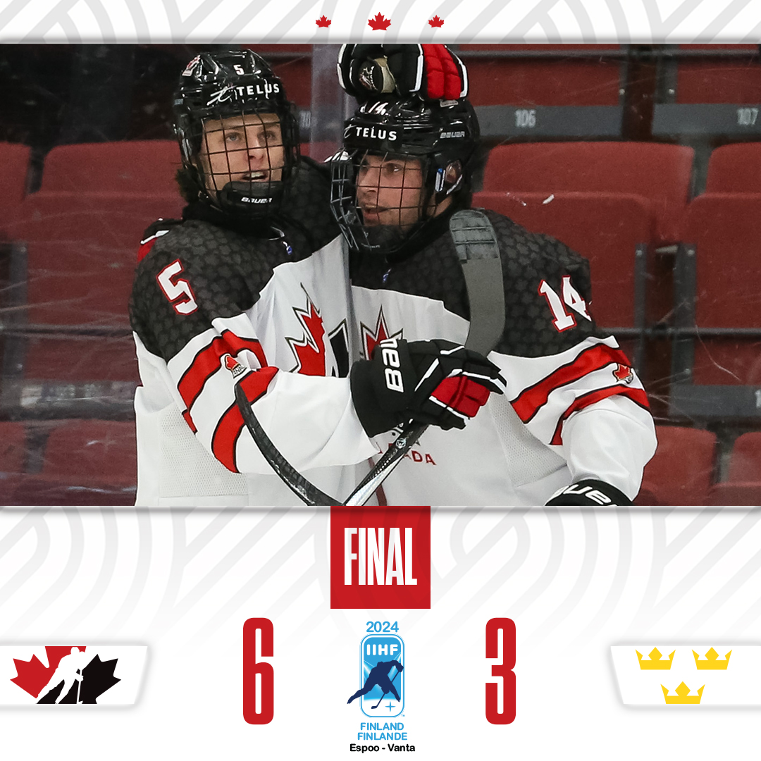 GAME OVER! Off to a good start. 🇨🇦🇸🇪 MATCH FINI! C’est un bon départ. 🇨🇦🇸🇪 📊 hc.hockey/MU18Stats042524 📊 hc.hockey/MM18Stats042524 #U18MensWorlds | #MondialMasculinM18