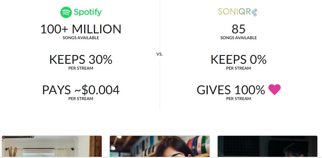 Harrrrr, i can be so mean! I just added this VS. graphic to the SoniQR homepage. Comparing to #spotify is easy when quantity for the biz is more important than quality. 
#soniqr #jukebox #retail #netlabel #retailinnovation