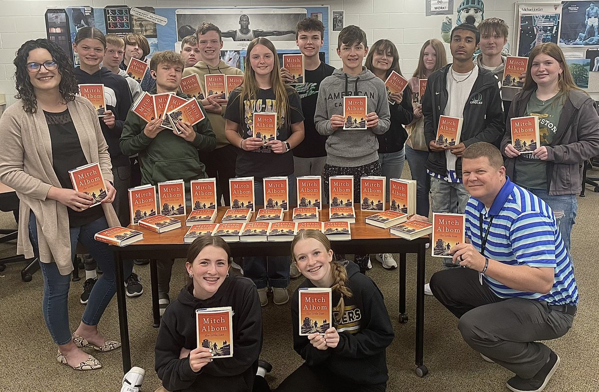 Much thanks to MCCU for their generous book grant allowing @OlivetHS_Eagles to purchase 52 copies of @MitchAlbom newest book “The Little Liar”.