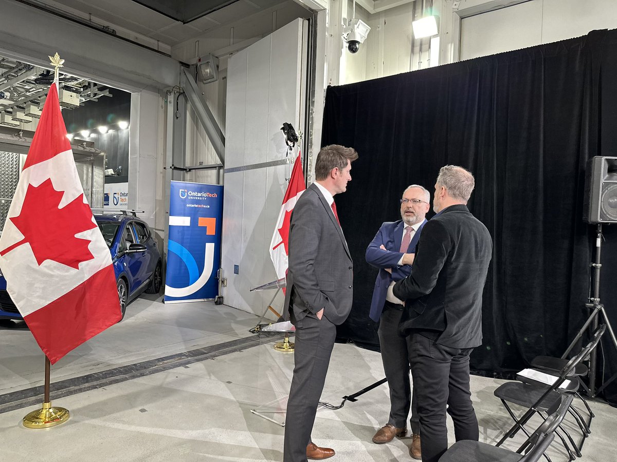 Pleased to host Min @markhollandlib and PA @TurnbullWhitby to celebrate the investment made in EVs. @ontariotech_u is proud to be a world leader in energy systems for vehicles, tested w industry in our @ACE_WindTunnel. 👍 the feds and the province wking tgth for Honda investment.