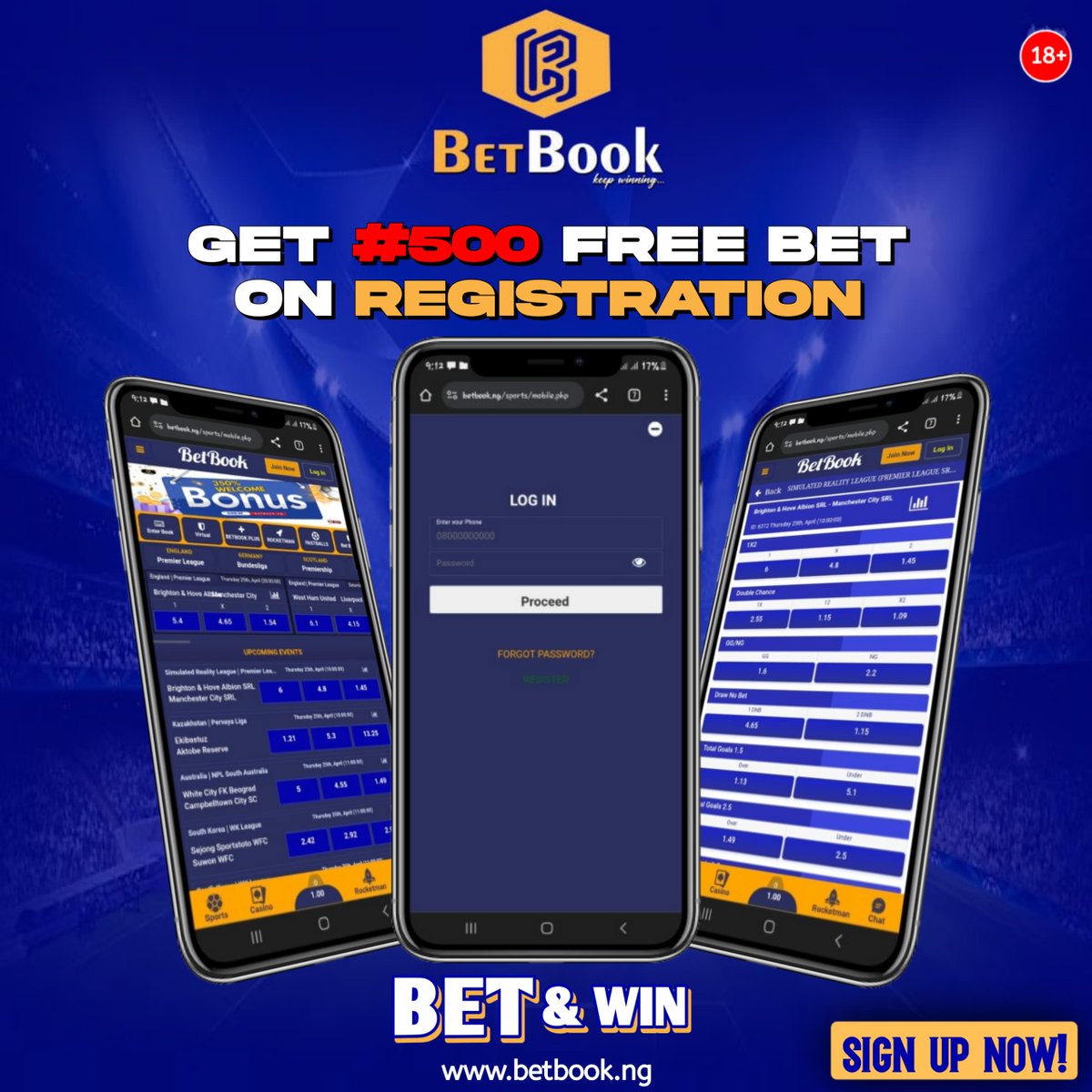 Complete your @BetBook_hq Registration without stress, all within a twinkle of an eye!🕺💃 After a successful signup, deposit and instantly claim ₦500 Click here:👉 shorturl.at/nOSY0