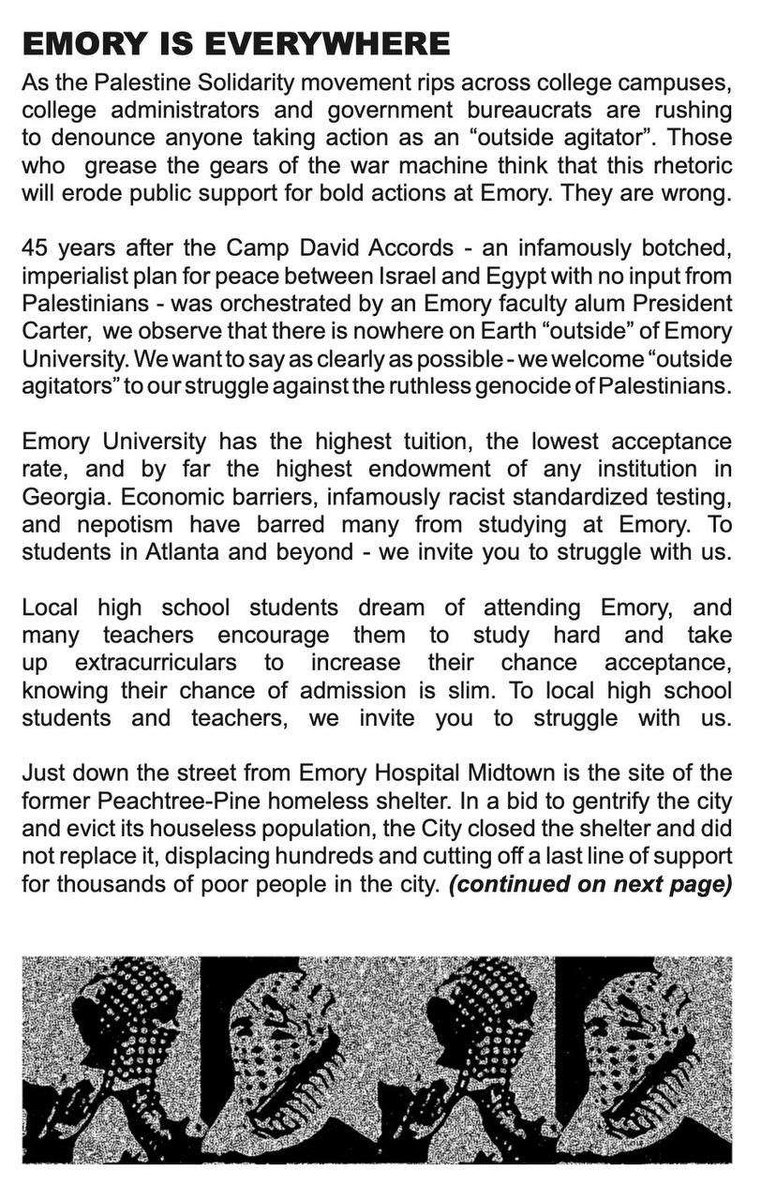 CommieTendency's tweet photo. An amazing leaflet crafted by the valiant comrades carrying out the campus occupation for Palestine at Emory University, Atlanta. This is the kind of solidarity we need in the movement! https://t.co/e4OZU9Ityt