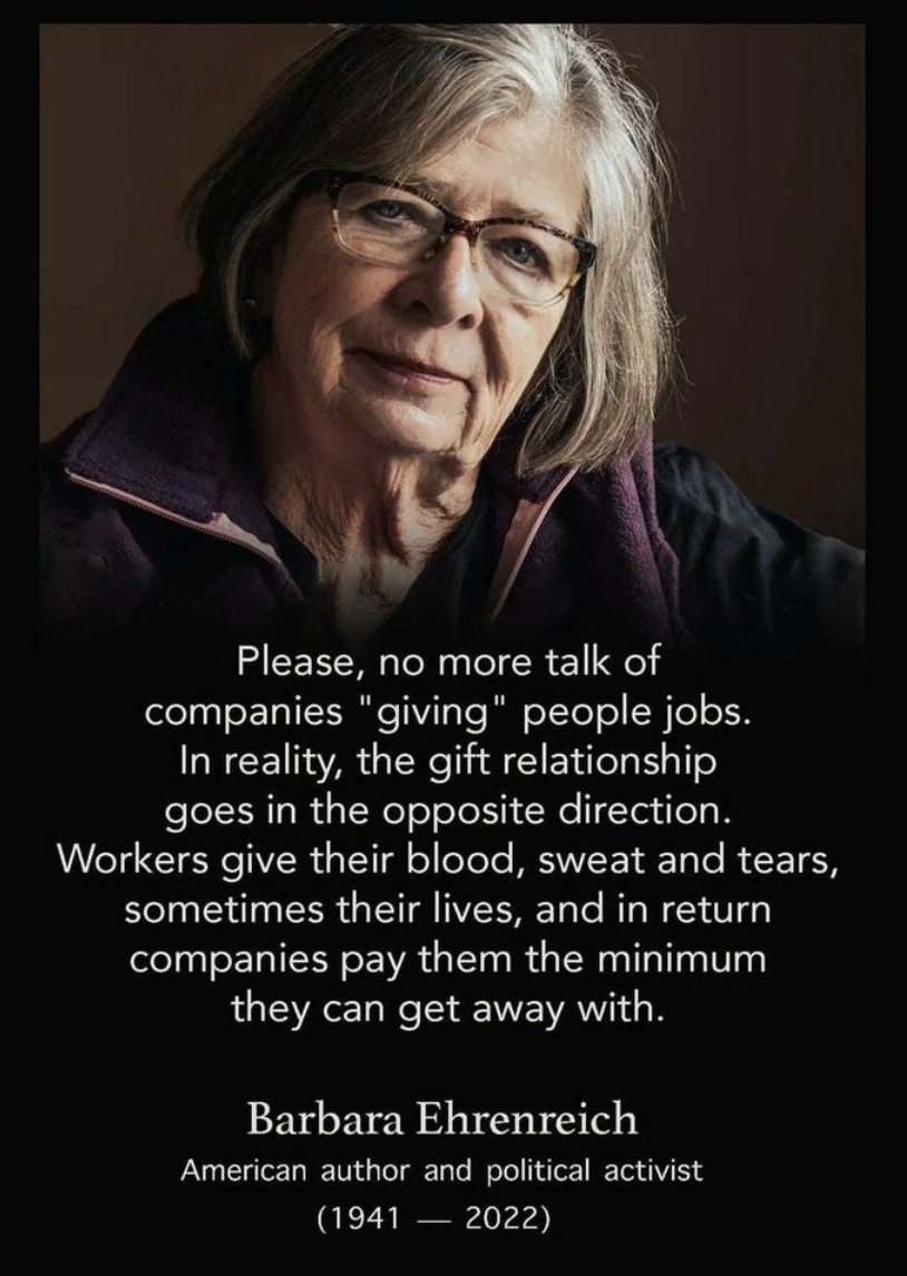 Barbara Ehrenreich was such a powerful voice for working people everywhere 👇 #UnionsForAll