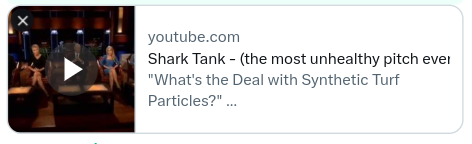 If, like me, you hate rubber crumb (infill in 3G football pitches), you'll find this really interesting. youtube.com/watch?v=xpo_OC… 'Transcript shark tank is a phenomenon and it all0:00 begins right now whoa dad are you0:03 kidding Oh God hello sharks amazing oh0:16 that's cool…