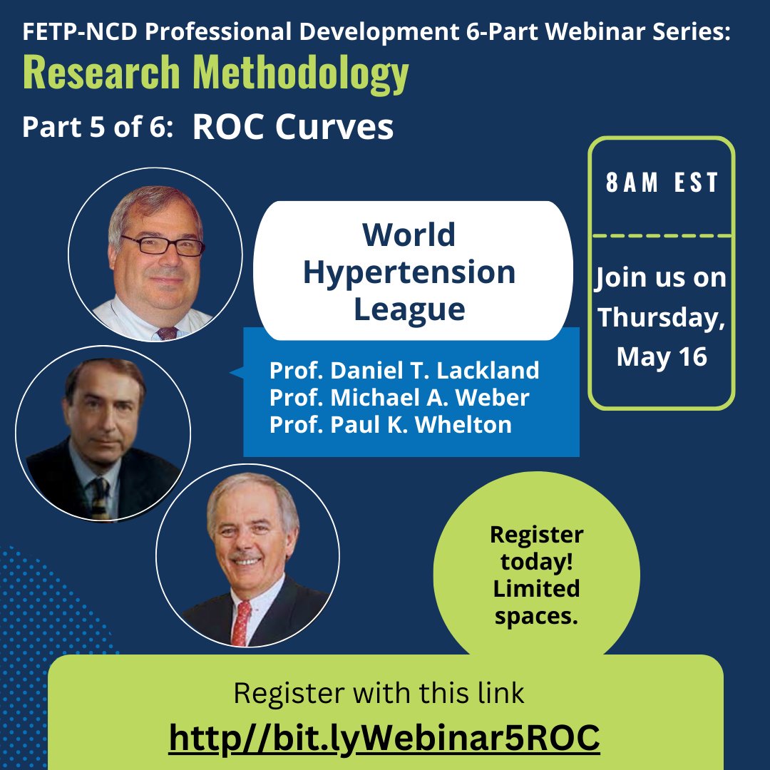 Join us for part 5 of 6 Research Methodology webinars, 'ROC Curves.' Register at bit.ly/Webinar5ROC. #TEPHINET #taskforce #epidemiology #webinar #cdcgov #epidemiology #FETP #CDCgov #NCDs