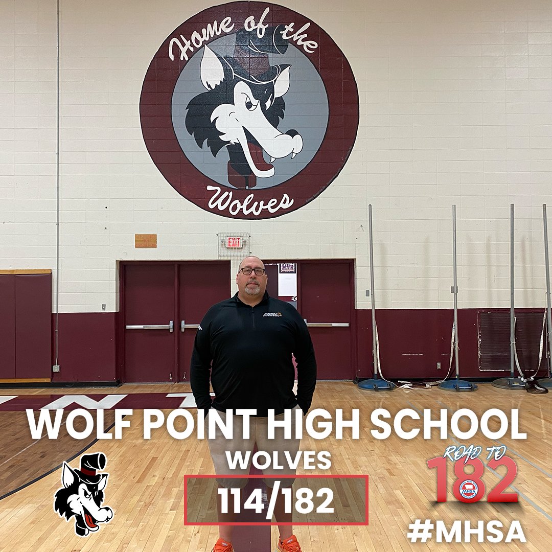 (112/182) Wolf Point High School MHSA's Kip Ryan visited Wolf Point High School, a Class B School. Their school colors are maroon & white and their mascot is the Wolves. Thank you to Activities Director Eric Peterson for showing us around #MHSA #Roadto182