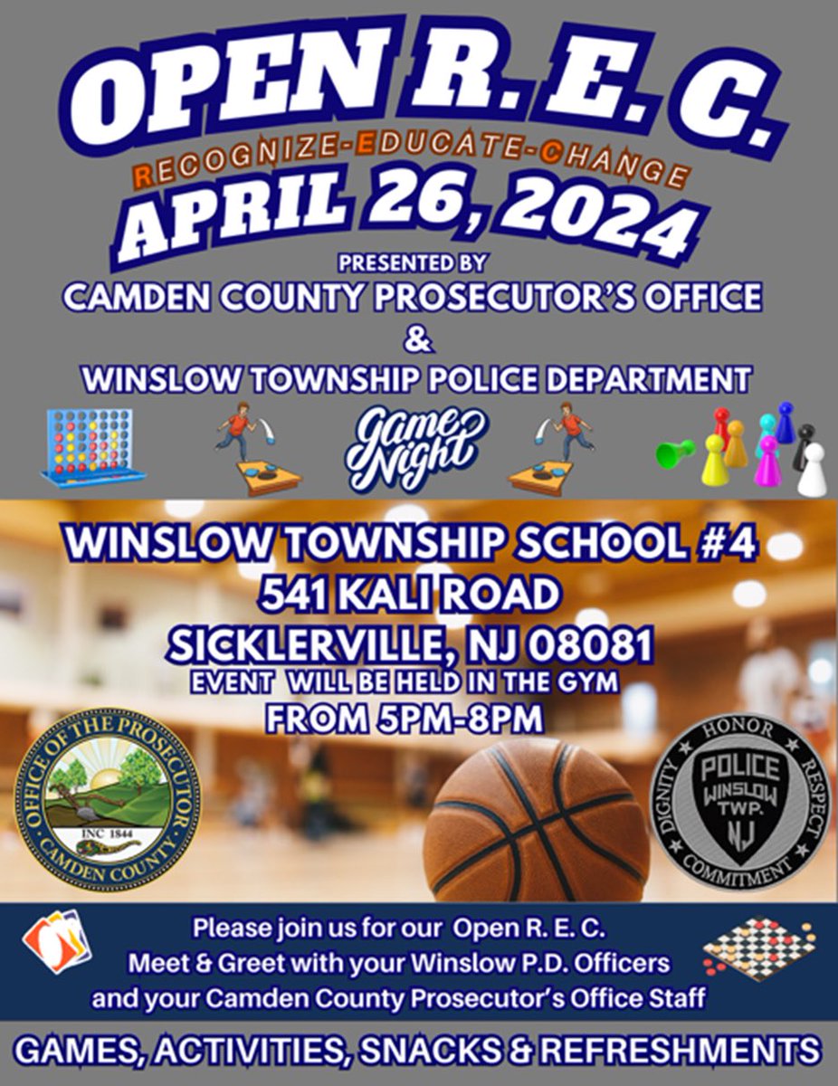 .@CamdenCoPros & @WinslowPolice Present Open R.E.C. Night in Winslow Township 🍕🏀🌟 camdencountypros.org/news/article/1… #CCPO #community #communityevent #camdencountynj #communitysupport #communityoutreach #communityengagement #communityevents #winslowtownship #lawenforcement #police