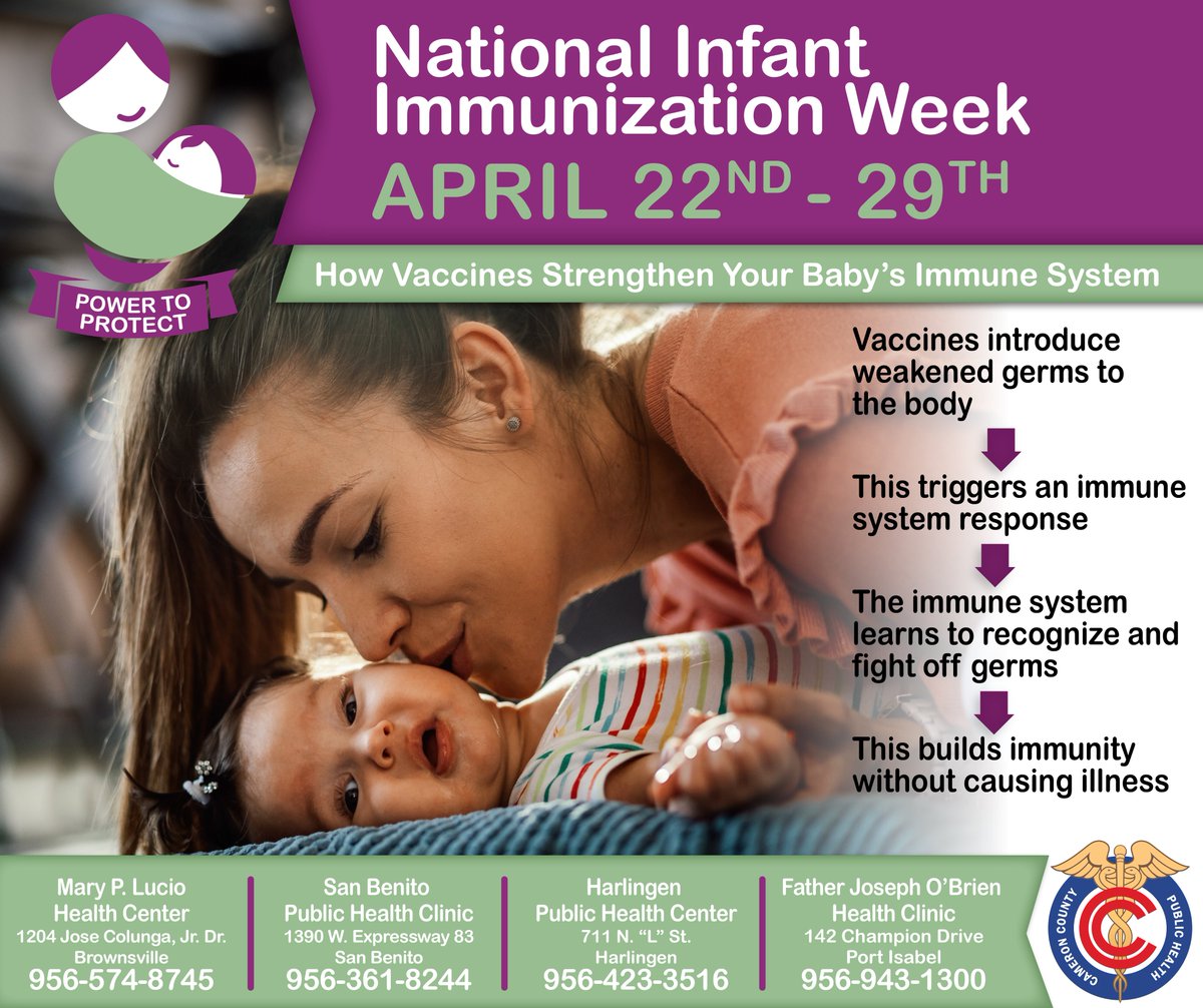 Keep your little ones safe! 💉 It's National Infant Immunization Week! Visit our clinics in Cameron County for vaccinations.