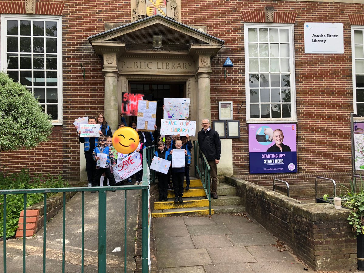 SoulsSchool's tweet photo. Thanks to MP @rogerbhx for meeting with our children to protest about our library being shut. Our children are learning about sustainable living and how the library helps @HolySoulsAG @StTeresaofCalcu #sustainability #SolidarityandCommonGood #LiveSimply #SaveAcocksGreenLibrary https://t.co/dUxS0JovrX
