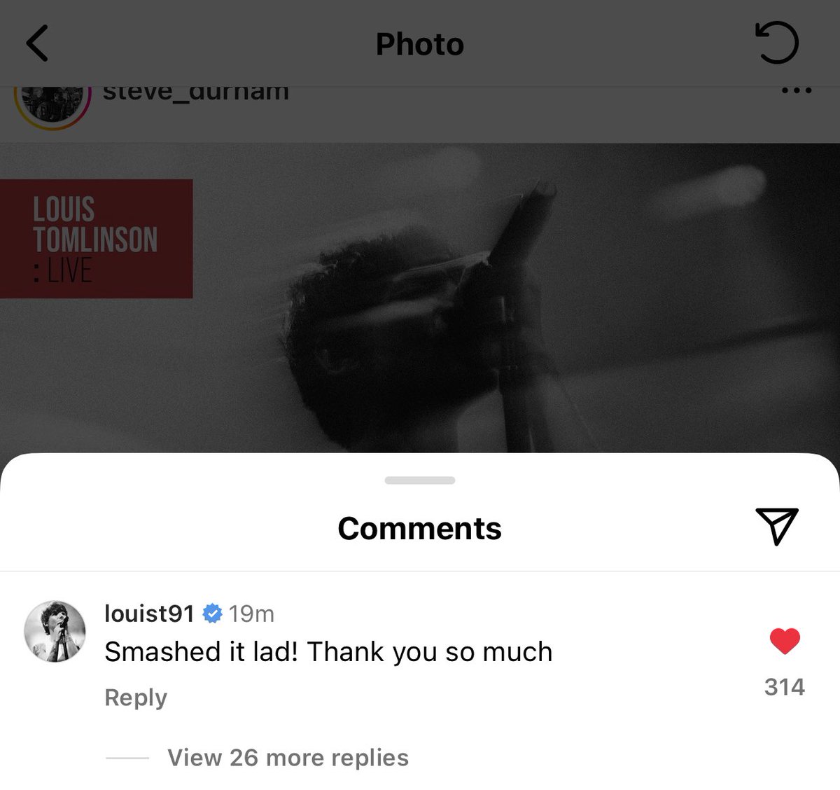 📲| Louis liked and commented on Steve’s Instagram post about working on the live album together!