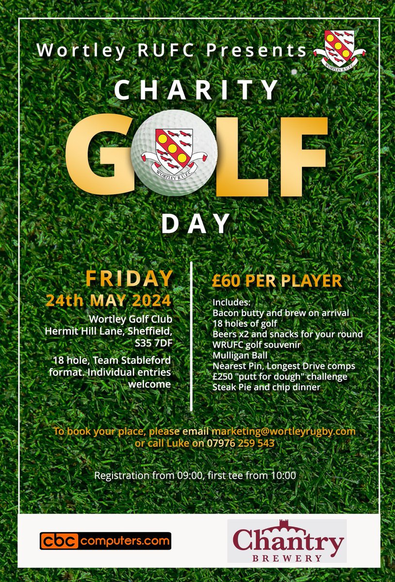 Wortley RUFC’s annual golf day is back once again, thanks to the team over at Wortley Golf club and our sponsors. With prizes to be won, a great 18 holes to be played and plenty of food and drink what more could you want from a Friday. #wortley #wortleygolf #wortleyrufc