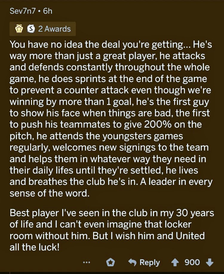 Never forget this comment from a Sporting Lisbon fan when Manchester United signed Bruno Fernandes in 2020 and everything he said was exactly facts.