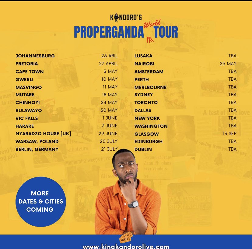 First world tour by a Zim comedian kicks off Today.@KingKandoro you are a star,it’s the beginning.We proud of you,we praying for you it’s deeper than you following your passion or putting food on the table.The great gift is to inspire the kids are watching thank you,Best wishes!!