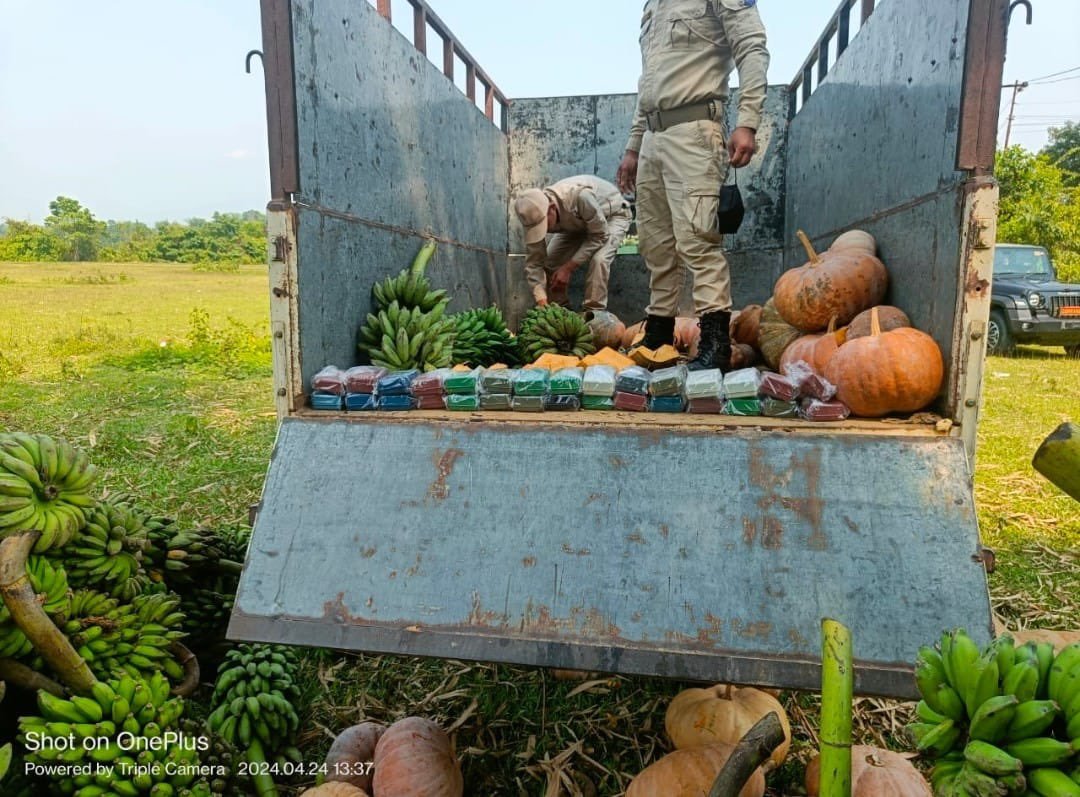 Security Forces siezed drugs concealed inside pumpkins in Manipur. 🫡🫡 ABDUL Mannan Mazumder and KHALIL Ulla Barbhuiya were arrested. The war on drugs in Manipur is not getting enough traction in media. Something truly historic & magnificent is happening in Manipur.