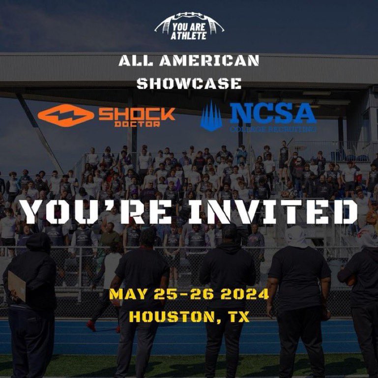 It’s a honor to receive an invite to an all American showcase in HTX ! @ShockDoctor @youareathlete @Nextlevelsports @CoachSaxe
