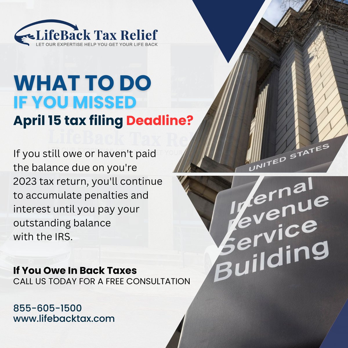 Missed the April 15 tax filing deadline? If you still owe or haven't paid your 2023 tax balance, it's crucial to take action to avoid penalties and interest piling up. Get our professional services for tax relief assistance today! 💼💰

 #taxdeadline #taxrelief #irshelp #irs