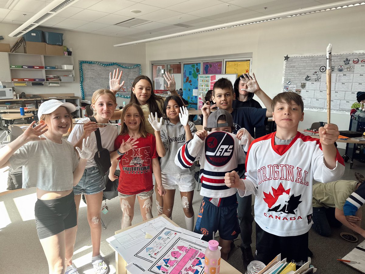 Ready for the Jets whiteout or (almost) ready for our French play?? With all this white paint everywhere, it’s hard to tell!! These 4/5s are hard at work prepping our set for our play next month 🎭 #SageCreekLRSD