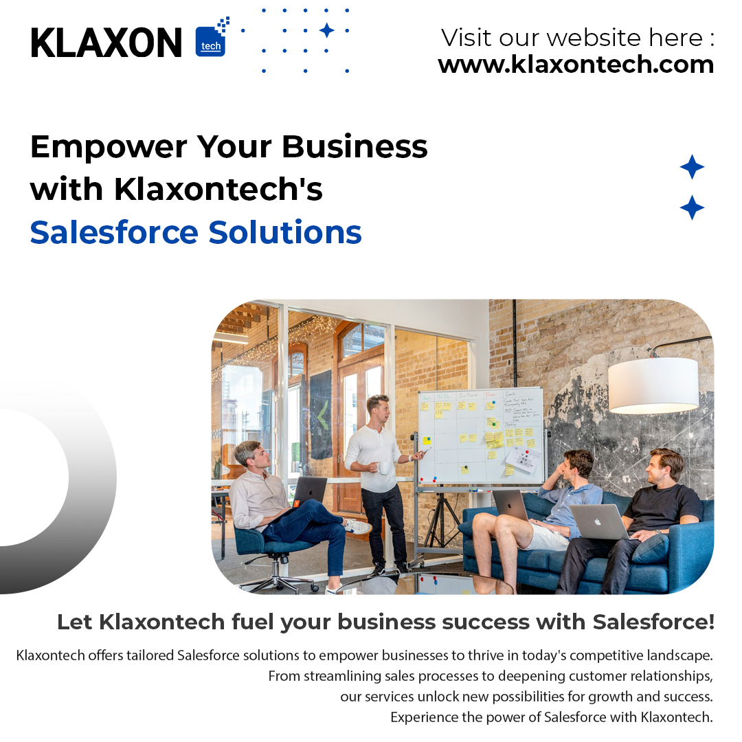 Elevate your business with Klaxontech's comprehensive Salesforce solutions! Whether you're looking to streamline operations, improve efficiency, or deliver exceptional customer experiences, Klaxontech has the expertise and tools to drive your business forward.
#Salesforce #CRM