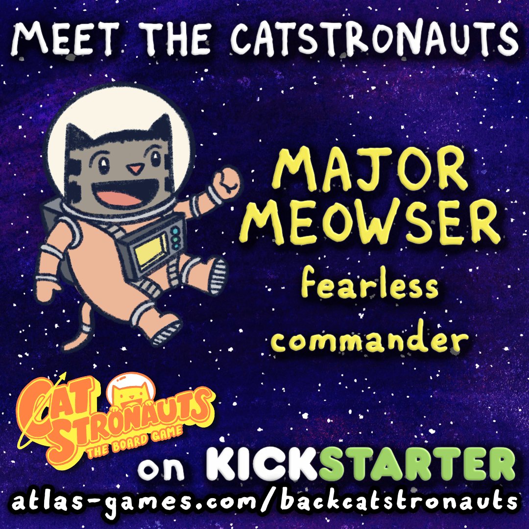 Meet Major Meowser, the CatStronauts' fearless commander! Learn more about Major Meowser on our CatStronauts Kickstarter at 
atlas-games.com/backcatstronau…
#catstronauts #graphicnovel #boardgame #familygamenight #soloplaygame #kickstartergames #cats #space