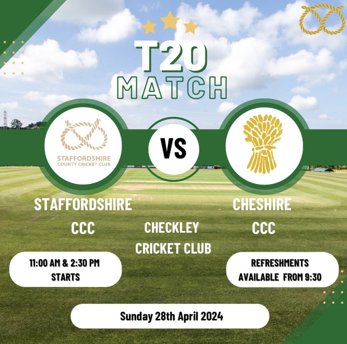 Checkley CC (@checkleyaces) on Twitter photo Come and join us for our first fixture of the 2024 season.
<a href="/StaffsCCC/">Staffordshire CCC</a> <a href="/CheshireCCC/">CheshireCCC</a> <a href="/NCCA_uk/">NCCA (National Counties Cricket Association)</a> <a href="/nsscpcl/">North Staffs South Cheshire Premier Cricket League</a> Come and join us for our first fixture of the 2024 season.
<a href="/StaffsCCC/">Staffordshire CCC</a> <a href="/CheshireCCC/">CheshireCCC</a> <a href="/NCCA_uk/">NCCA (National Counties Cricket Association)</a> <a href="/nsscpcl/">North Staffs South Cheshire Premier Cricket League</a>