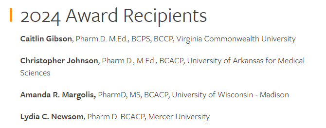 Chris Johnson, PharmD, MEd, BCACP (@cjohnsonrx) on Twitter photo Very honored to be recognized w/the <a href="/AACPharmacy/">AACP</a> 2024 Emerging Teaching Scholar Award!
Privileged to be recognized w/some great faculty: <a href="/EduCaitorPharmD/">Cait Gibson, PharmD, MEd, BCPS, BCCP</a> <a href="/LNewsomPharmD/">Lydia Newsom</a> & Amanda Margolis from <a href="/UWMadPharmacy/">UW–Madison School of Pharmacy</a>. #PharmEd Very honored to be recognized w/the <a href="/AACPharmacy/">AACP</a> 2024 Emerging Teaching Scholar Award!
Privileged to be recognized w/some great faculty: <a href="/EduCaitorPharmD/">Cait Gibson, PharmD, MEd, BCPS, BCCP</a> <a href="/LNewsomPharmD/">Lydia Newsom</a> & Amanda Margolis from <a href="/UWMadPharmacy/">UW–Madison School of Pharmacy</a>. #PharmEd