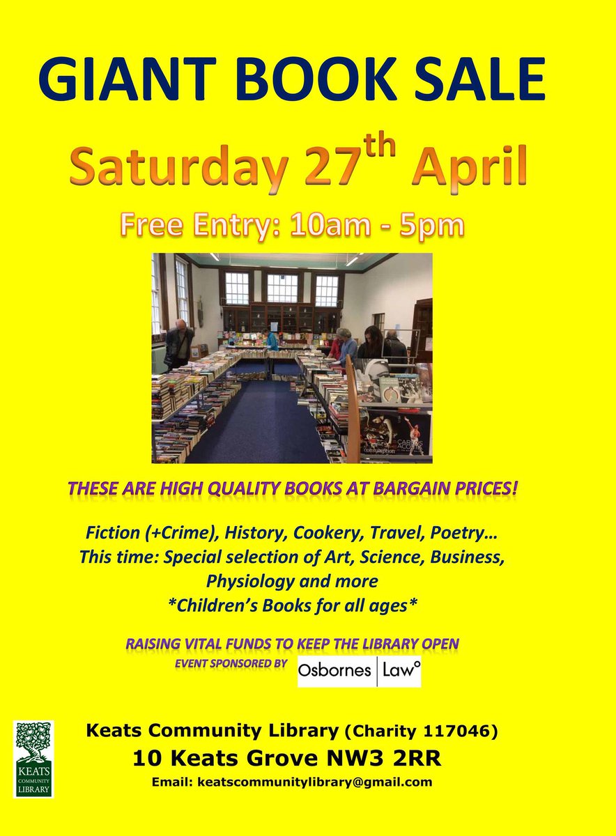 📚 BOOK SALE 📚Saturday 27 April 10am - 5pm at @KeatsLibrary #Hampstead #books #ReadMore #community