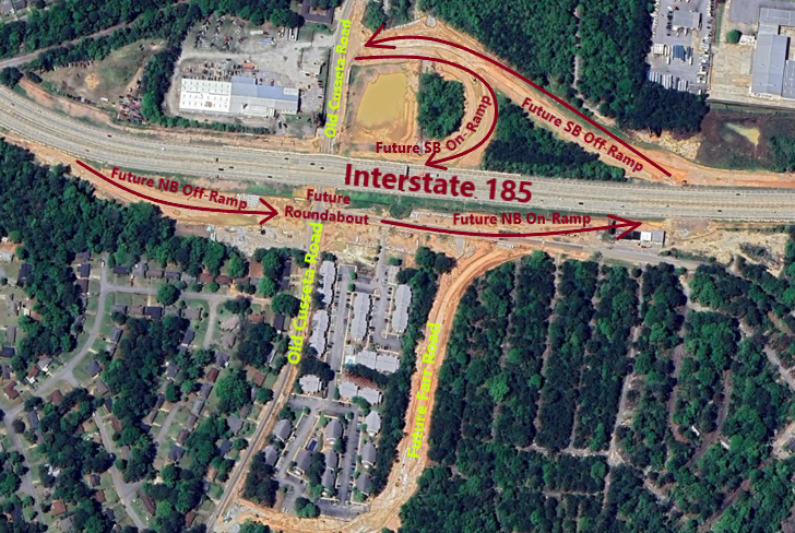 Muscogee County/Columbus: here's a satellite photo of most of the area where your Cusseta-Old Cusseta Road project has been cleared & graded. You can see where Farr Road will be moved & also how the new I-185 interchange will work. #yourpennyyourprogress @GDOTWest @colsgachamber