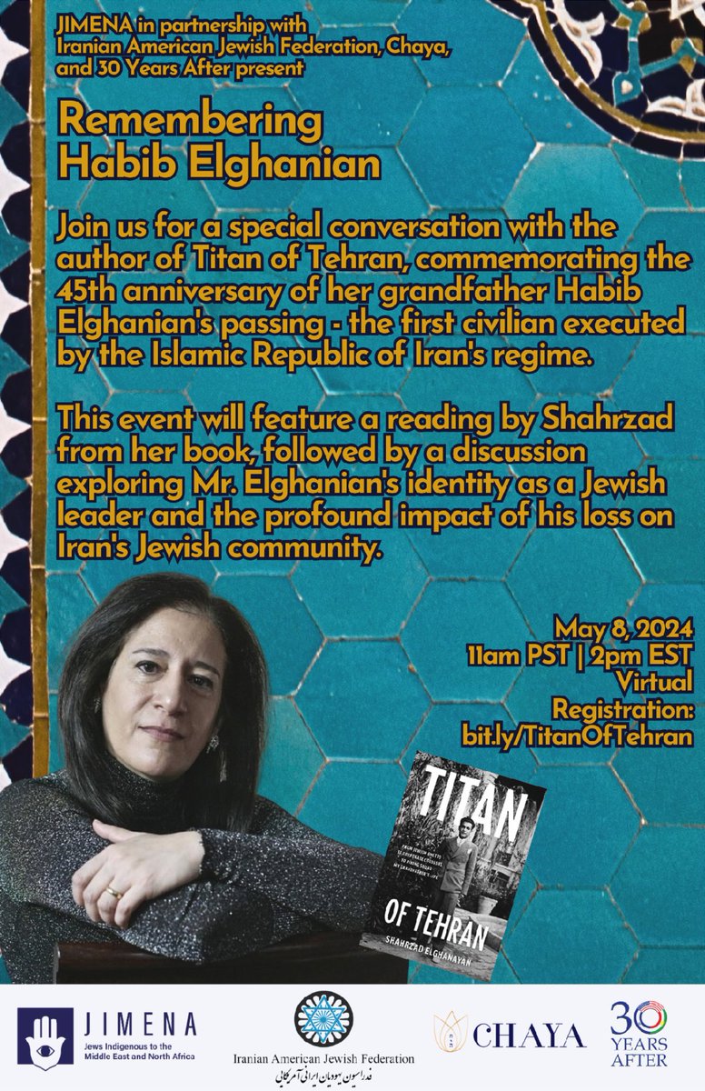 Thank you @JIMENA_Voice for putting together this special upcoming event honoring the late Iranian patriot & Jewish community leader Habib Elghanian who was wrongfully executed by the demonic mullah regime in Iran 45 years ago! #RememberHabibElghanian