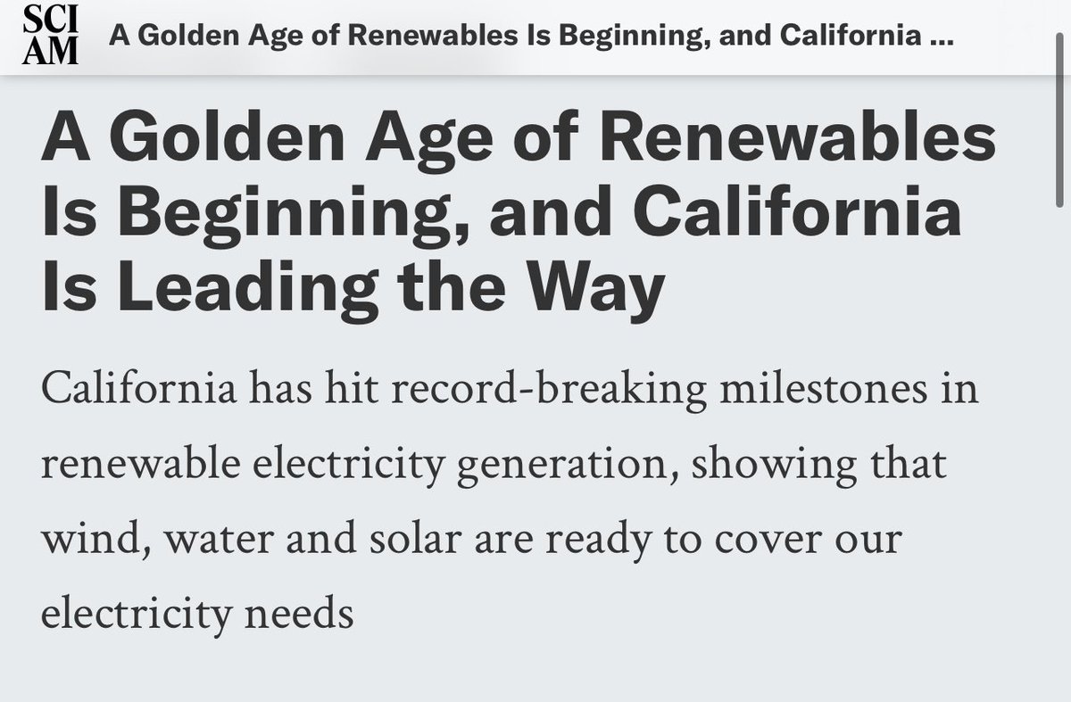 The future is happening right here, right now:

“Something spectacular is happening in the Golden State. California—the fifth-largest economy in the world—has experienced a record-breaking string of days in which the combined generation of wind, geothermal, hydroelectric and…