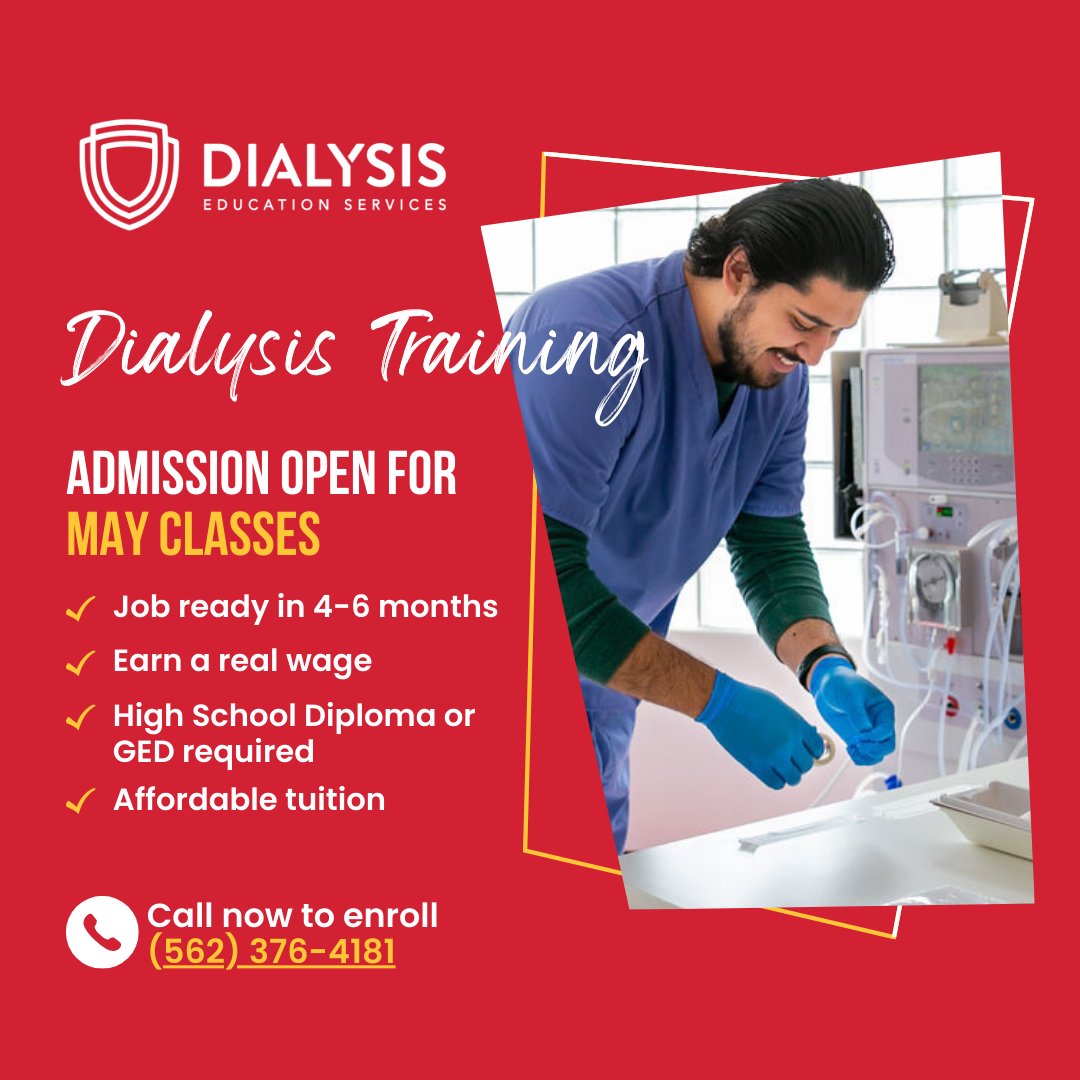 Signup for May classes

Are you looking for a fulfilling career in healthcare? Explore the rewarding opportunities available in dialysis care and start making a difference today!  Class starts May 7, 2024. 💼🌟 

#HealthcareCareer #DialysisTraining #DreamBig