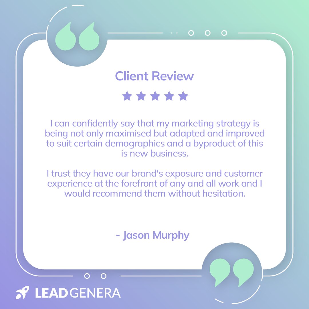 Hey, don't just take our word for it...

Hear what our clients have to say! 👀

#ClientReview #'Testimonials #LeadGeneration