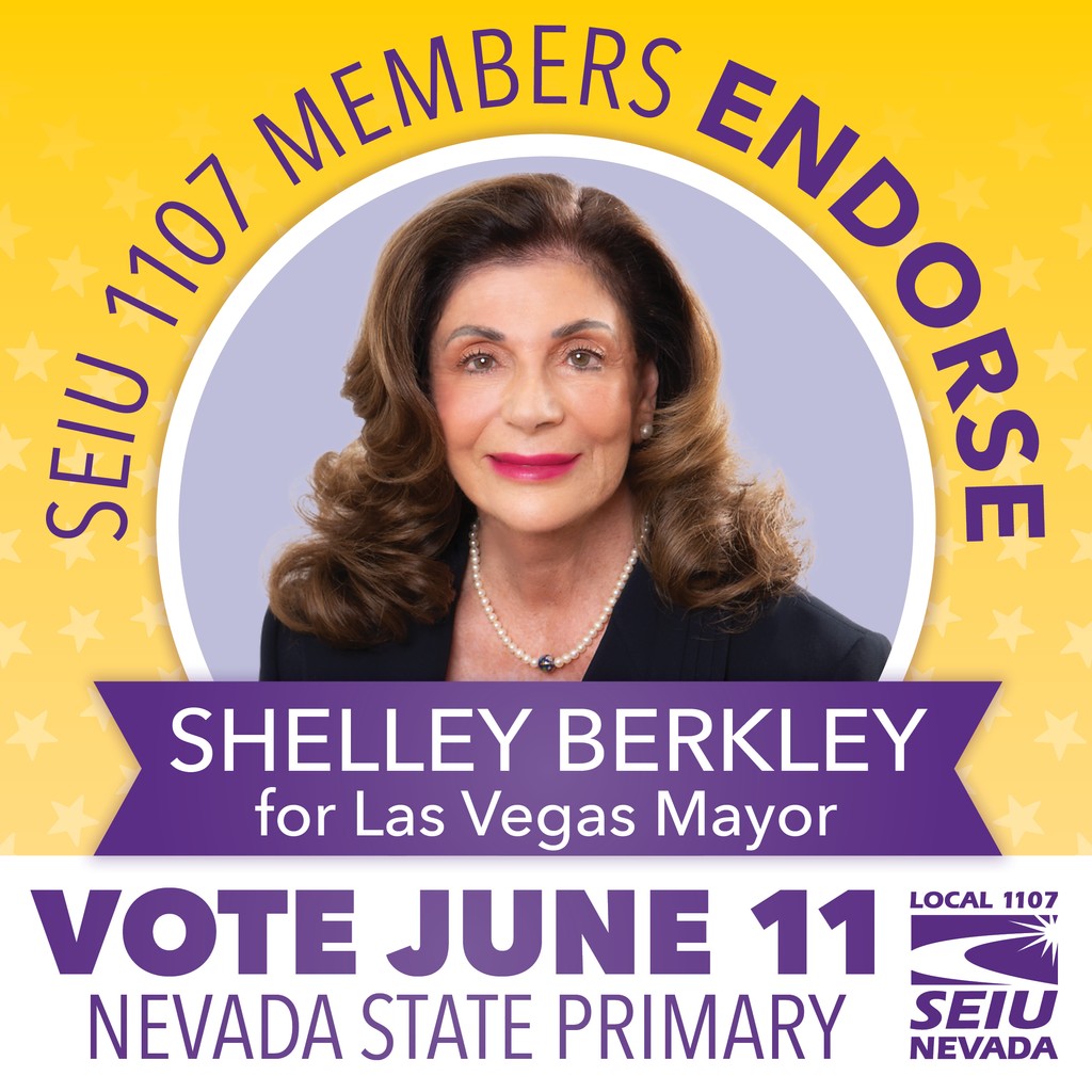 We’re proud to endorse Shelley Berkley as the next mayor of Las Vegas! Berkley is a longtime labor champion with a 95% union voting record. @Berkley4Mayor #nvpol