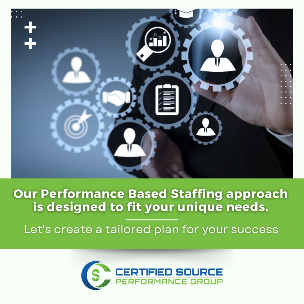 Our Performance Based Staffing approach is designed to fit your unique needs. Let's create a tailored plan for your success. #TailoredSolutions #StaffingSuccess