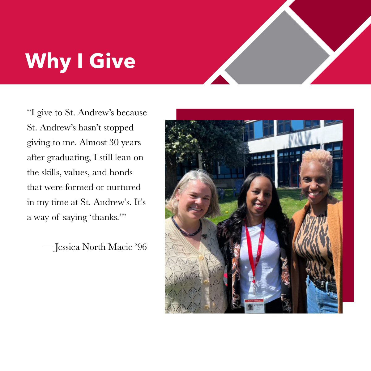 Show your support for our community as we reminisce about your St. Andrew’s days! Join Jessica North Macie ’96 and show what our community and the fond memories it provided mean to you! Make a gift to the Lions Fund during Alumni Giving Day: givecampus.com/campaigns/1762…