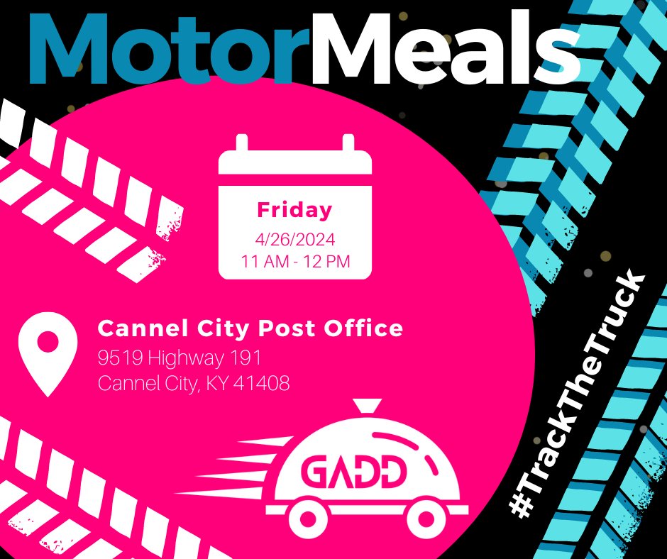 #MotorMeals is headed to Cannel City tomorrow, seniors! Stop by the post office from 11:00 AM to 12:00 PM for a hot meal! #TrackTheTruck